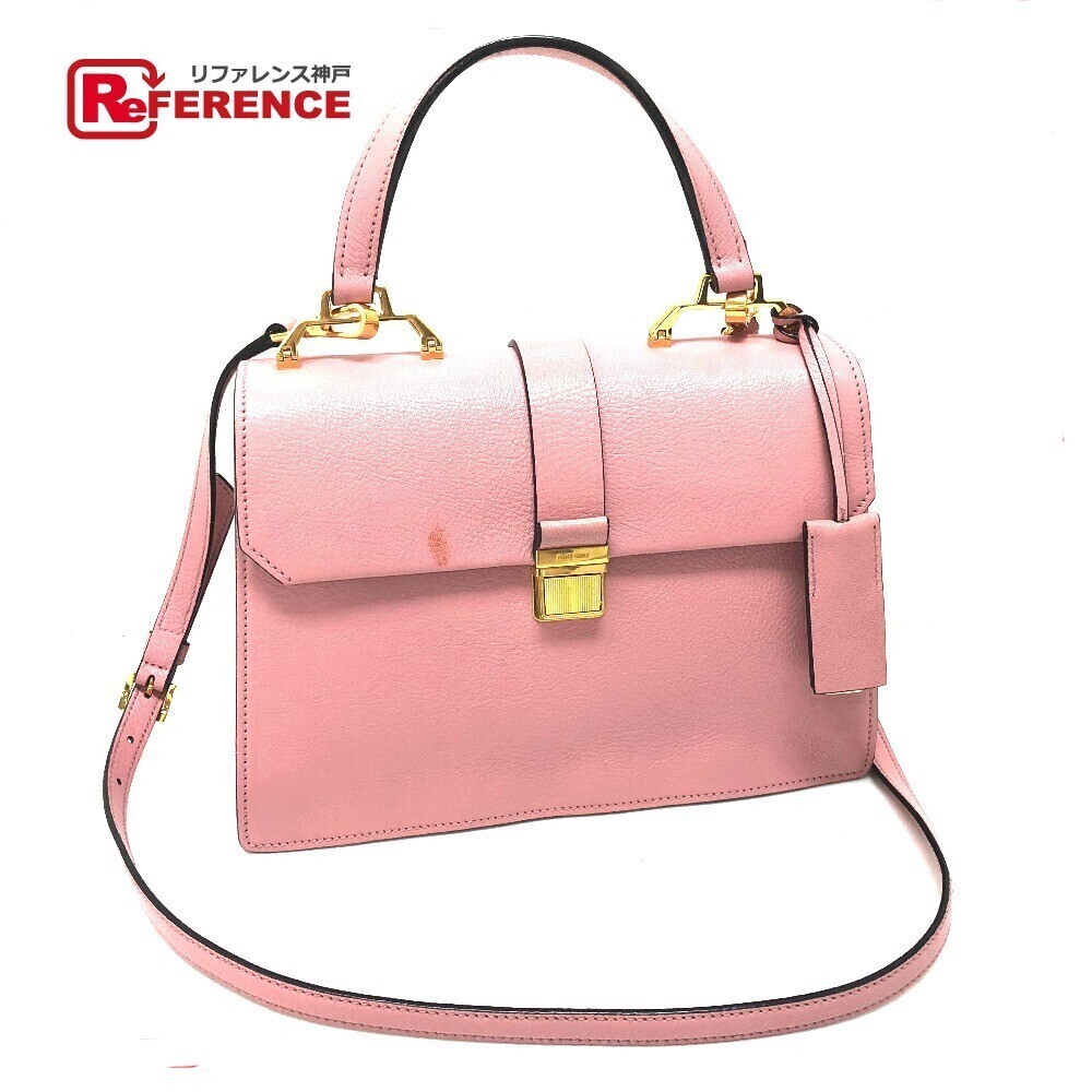 Miu Miu Madras Bag Shoulder Handbag Leather Pink